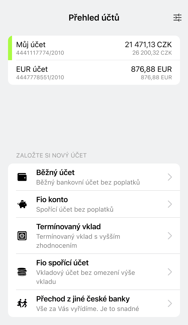 Správa účtů