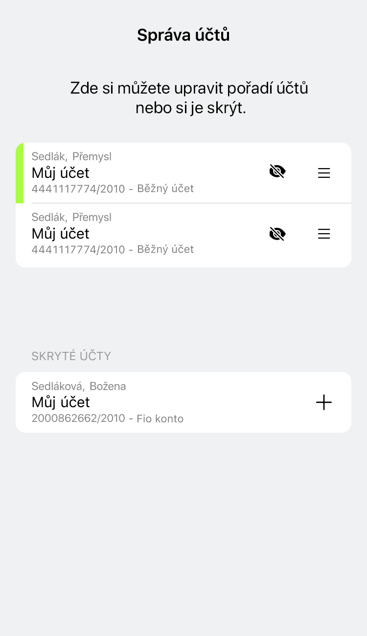 Správa účtů