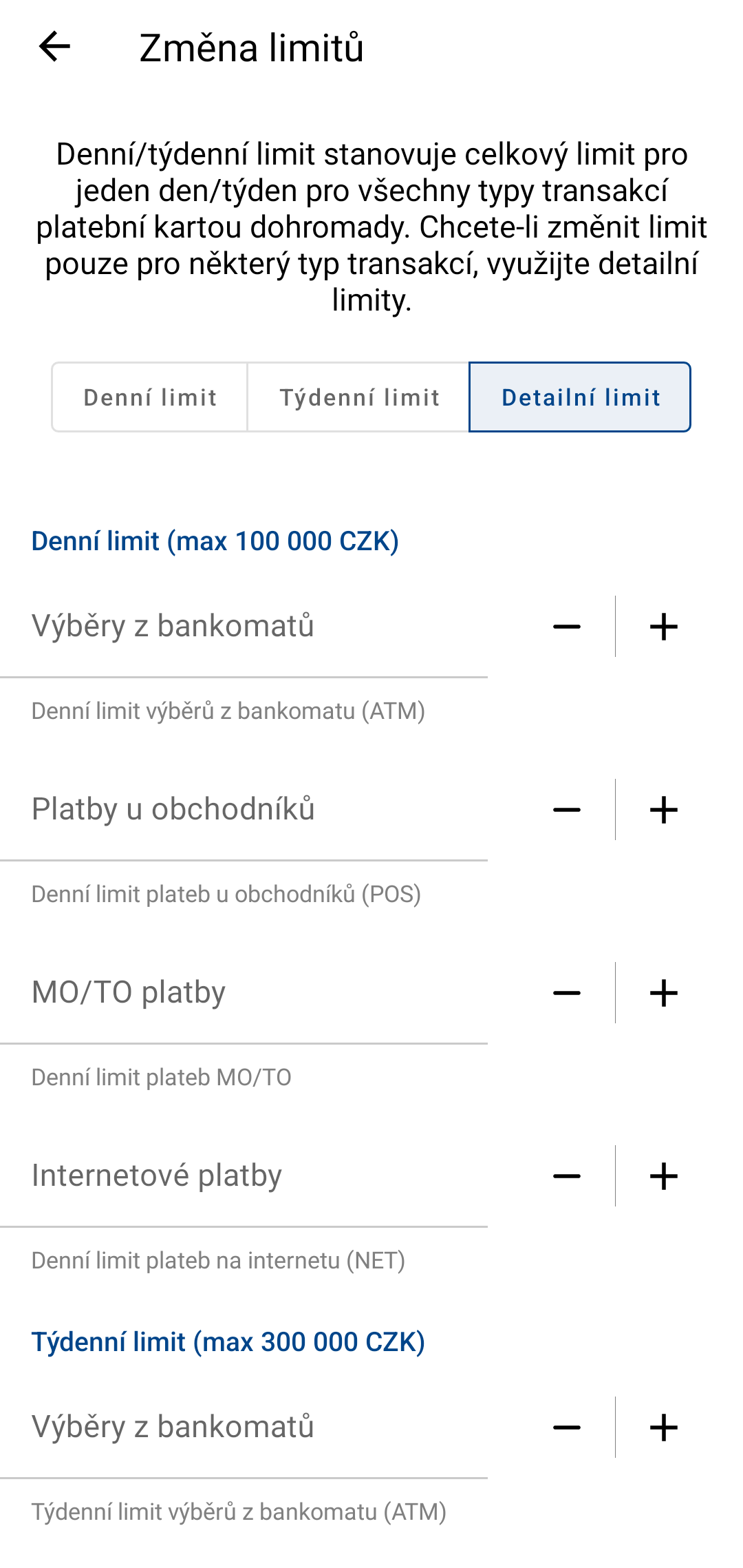 Limity karet ve Smartbankingu