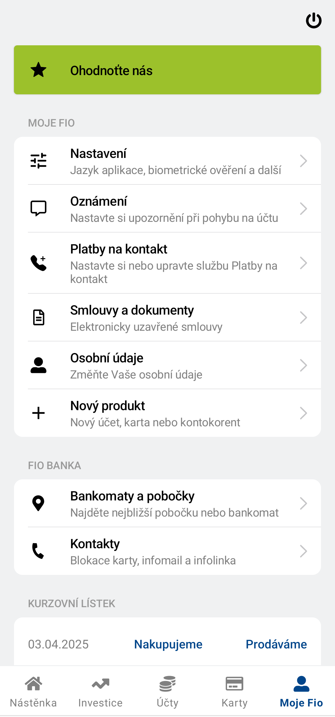 Sekce Moje Fio