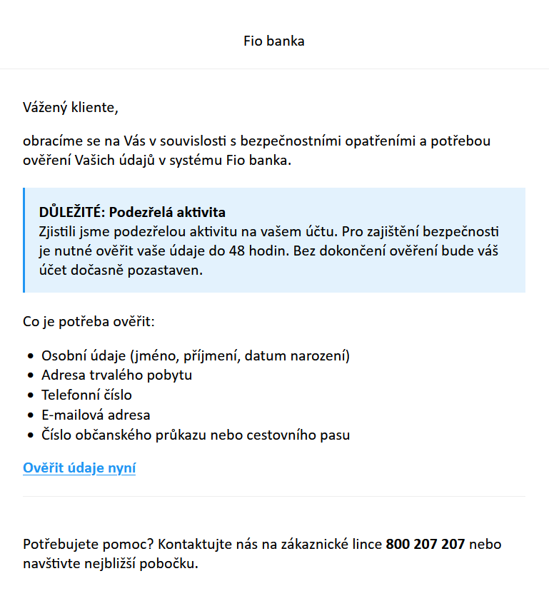 Phishignový e-mail - říjen 2025