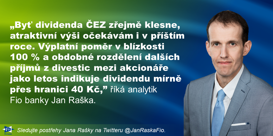Postřehy našeho analytika Jana Rašky k ČEZu, Kofole a České zbrojovce můžete sledovat na Twitteru @JanRaskaFio.