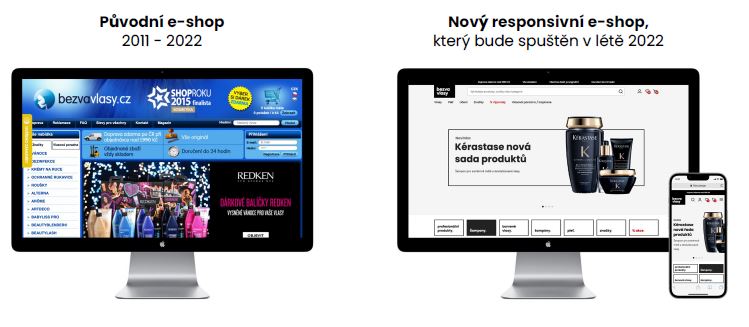 Srovnání původního a nového e-shopu, zdroj: Bezvavlasy a.s.